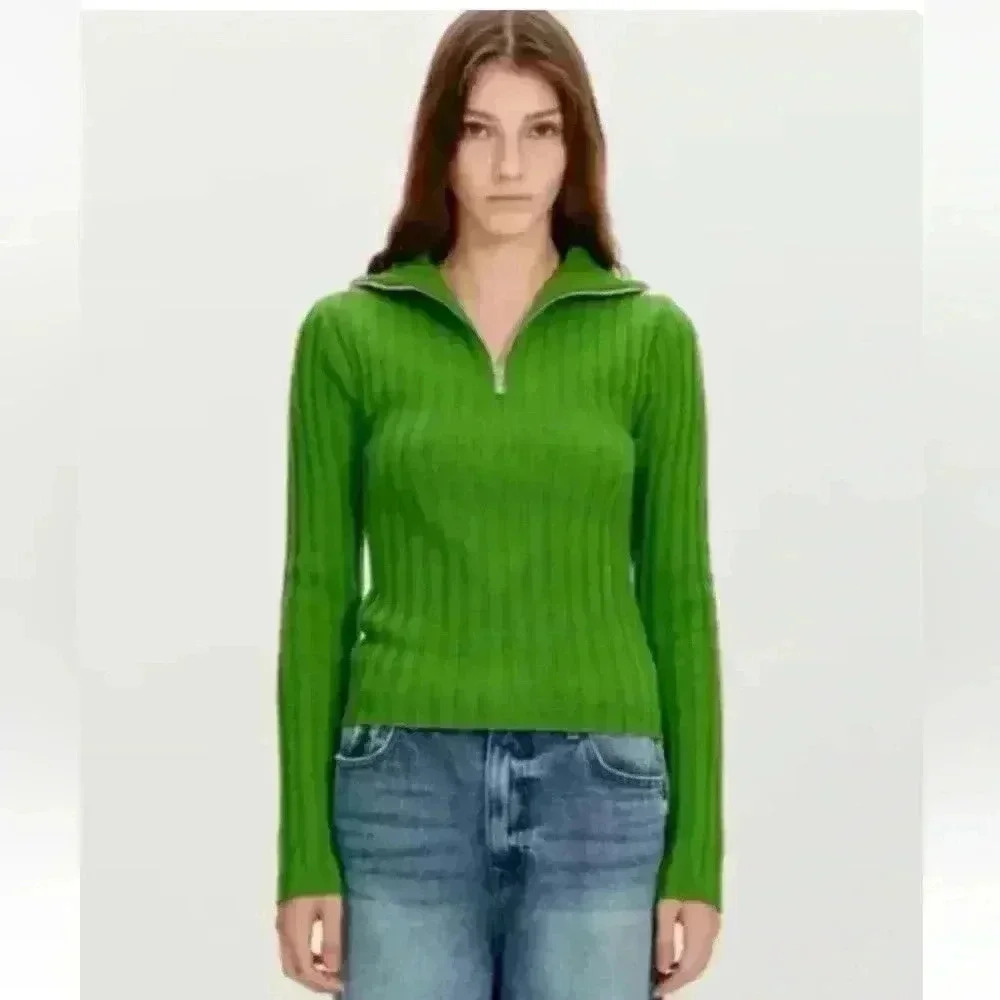 TheOpen Product Zip Turtleneck Knit Top Green Sweater $168 Womens Size 1 Small